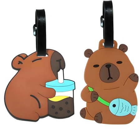 2 etiquetas de equipaje, bonitas etiquetas de maleta Capybara, etiquetas seguras de silicona para maleta, perfectas para detectar rápidamente, etiquetas de equipaje, maletas, tarjetas de