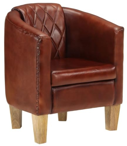 Yunovire Fauteuil club/marron en cuir véritable, bois de manguier massif, 58 x 54 x 70 cm, fauteuil de luxe pour adultes, assise confortable à la maison