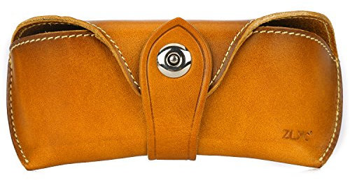 ZLYC Unisex handgefertigtes hartes Leder Kollektion Brillenetui Sonnenbrillenetui, 18,8 x 8,6 x 5,6 cm, Gelb
