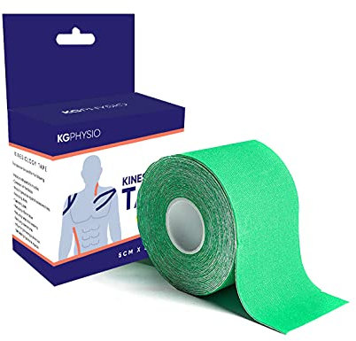 Kg Physio Kinesiologie Tape - KT-Tape in Verschiedenen Farben - Elastisches und Selbstklebendes Sport-Tape am Stück - Ideal für Physiotherapie und Sportler - 5 cm x 5 m - Grün