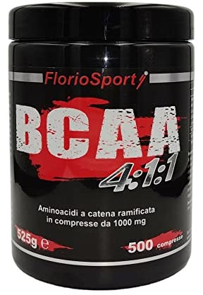 Aminoacidi Ramificati BCAA 4:1:1 FlorioSport, 500 Compresse Tavolette da 1000 mg con Vitamina B1 e B6. Energia e Recupero. Leucina, Isoleucina e Valina.…