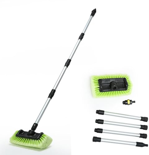 Forgrace Biltvättsborste 30,5 cm med långt handtag på 152,4 cm, skurborste med mjuka borst för bil, lastbil, båt, husbil, husfasad, altan och husbil, rengöringsverktyg för utvändig tvätt, grön