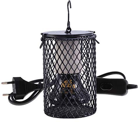 POFET Reptiles Ceramic Heating Lamp with Guard, Heater Lighting Infrared Reptile Heat Light Bulb Holder with Anti Hot Bracket Guard Cage for Tortoise/Lizard/Snake/Bearded Dragon 75W
