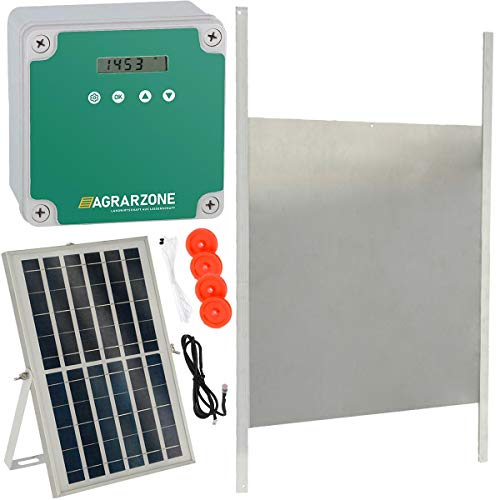 Agrarzone Trappe de poulailler Automatique Solaire 43 x 40 cm - Porte de poulailler avec minuterie, Manuelle, capteur de lumière - Électrique pour poulailler