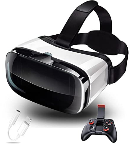 Gafas de Realidad Virtual, 3D VR Gafas con Controlador Bluetooth para Juegos Visión Panorámico VR Glasses para iPhone 13 Pro Max/13 Pro/13/12/11, para Samsung Galaxy S21, Huawei, Xiaomi