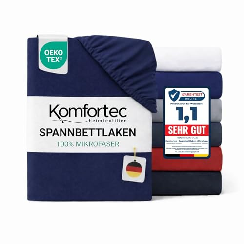 Komfortec Mikrofaser Spannbettlaken 90x200 cm – Weiches Spannbetttuch mit Rundumgummi – Fitted Sheet für Matratzen bis 30 cm – Blau – Oeko-Tex – Pflegeleicht & Hautfreundlich – 90g/m²
