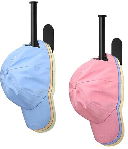 Winter Shore Hutablage Garderobe für Baseballmützen [2er-Pack] - Selbstklebende Edelstahl Cap Halterung Wand - Cap Aufhänger für Schlafzimmer oder Umkleidekabine - Mattschwarzes Finish