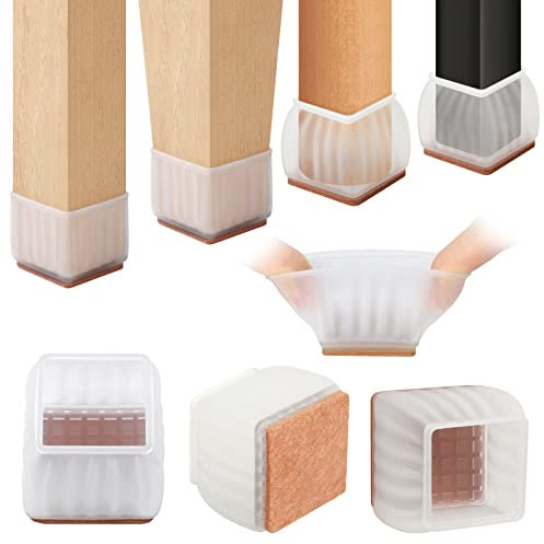 Ezprotekt 32Stück Schutzkappen Für Stuhlbeine mit Filz, 33-40mm Transparente Quadratische Silikon Stuhlbeinkappen, Filzgleiter für Stühle, Klein Stuhlkappen Stuhlbeinschoner für Hartholzböden