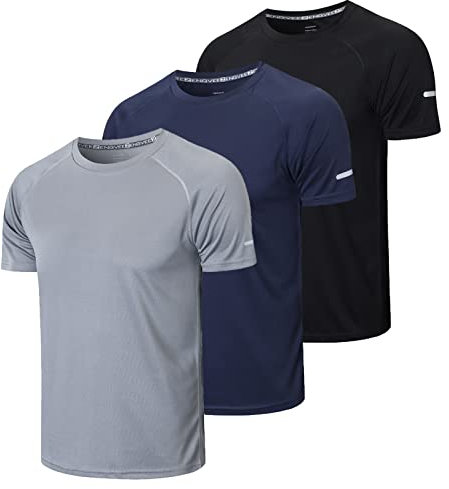 Gaiatiger 3er Pack Sport Tshirts Herren Funktionsshirt Sportshirt Männer Schnelltrocknend Trainingsshirt Fitness Laufshirt Kurzarm Herren Atmungsaktive T-Shirt(520) Black Grey Navy-3XL
