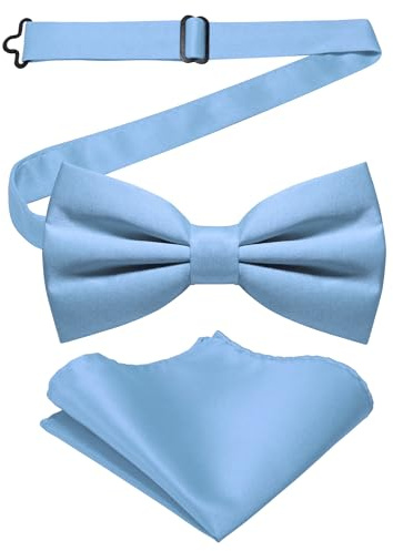 JEMYGINS Set da uomo con papillon bifold opaco solido e fazzoletto da taschino, Azzurro, M