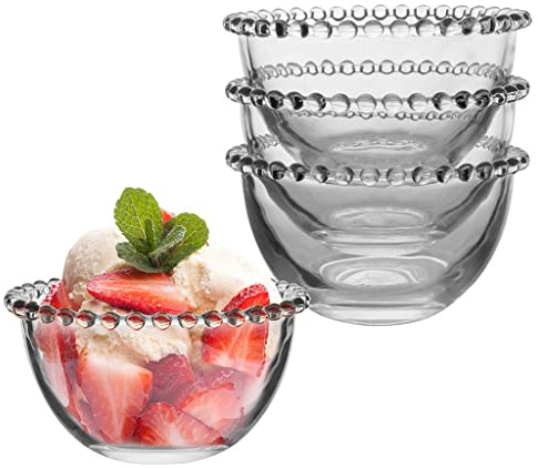 Dibor Beaded Glass Bowl Set for 4 Beaded Edge Dessert Bowls Crockery Set | Bella Perle, Bowls, Dessert Bowls, Dinner Set, Beaded Edge, Glass Crockery, Hand Wash Only