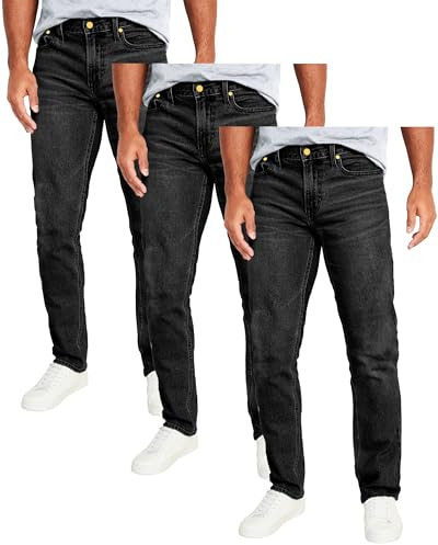 Galaxy by Harvic Mens Jeans 3-Pack Flex Stretch Slim Straight Pants - 5 Pocket Comfort Stretch Jeans for Men, Sizes 30-42