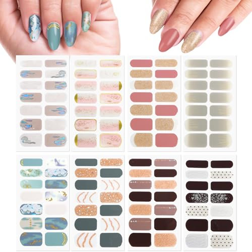 8 Fogli Smalto Adesivo per Unghie, Strisce Smalto Gel Adesive per Unghie Nail Wraps, Gel Nail Stickers, Non si indurisce sotto a luce uv