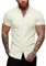 URRU Men's Muscle Dress Shirts Slim Fit Stretch Short Sleeve Casual Button Down Shirts for Men Beige M