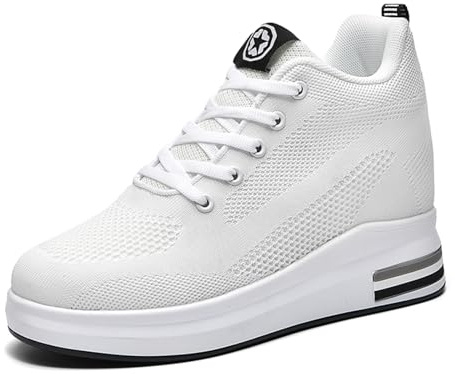 MIEHUIAI Zapatillas de Cuña Mujer Zapatillas de Deporte Moda Zapato Casuales Transpirables Wedge Plataforma Sneakers Altas Tacón Cuña 8.5cm(Blanco 2408,37 EU)