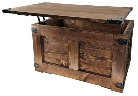 CREATIVE COOPER Couchtisch, holzbox, schatztruhe, aufbewahrungsbox, rustikal truhentisch, couchtisch, 77x49x45 cm, Handarbeit holztruhe, Eco Holzöl Wenge