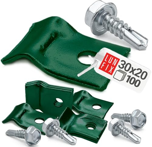 Abrazaderas metalicas para tubos 30x20 mm 100 piezas con tornillos autoperforantes, grapas para cables pared y abrazadera metalica para tubo para fijacion segura color zinc Lun Fix