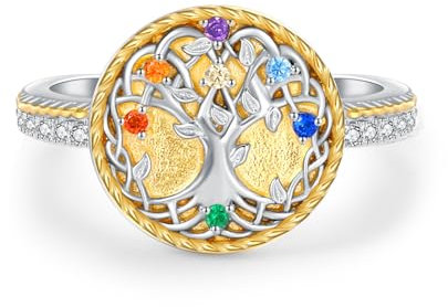 KINGWHYTE Anillo de plata de ley 925 con diseño de árbol de la vida, ajustable, diseño de árbol de la vida, con nudo celta, joyería familiar, aniversarios, cumpleaños, Navidad, para esposa, mamá,