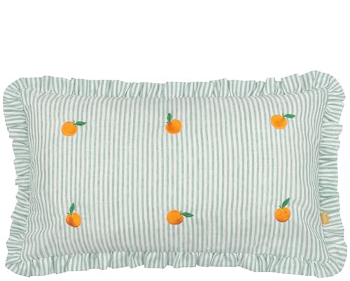 fourrer. Housse de Coussin Brodée à Volants Les Fruites - Oranges - 30x50cm