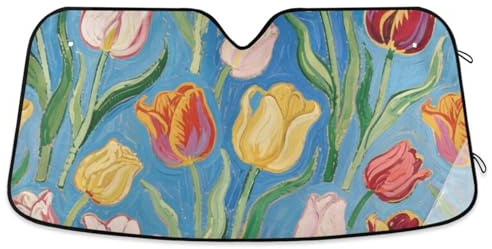 Art Peinture à l'huile Fleur Bleue Fleur Accordéon Pare-soleil pour voiture Pliable Bouclier thermique Automobile Protecteur de parabrisas L