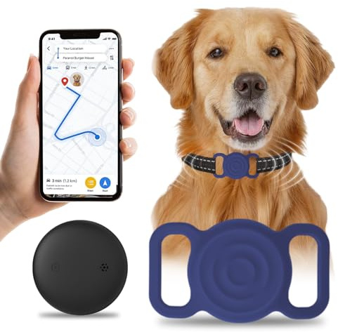 Fenshine - Rastreador de perros, rastreador de gatos, rastreador GPS para gatos, rastreador de ubicación de gatos con soporte de silicona, sin tarifa mensual, impermeable, compatible con Apple Airtag
