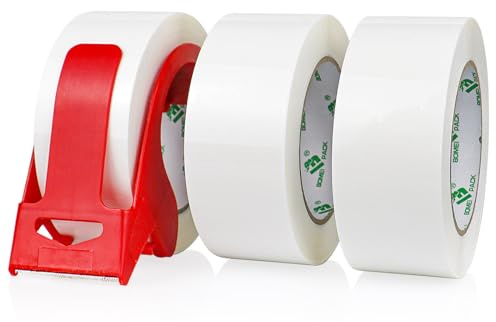 BOMEI PACK 3 Rollos 48mmx66m Blanco Cinta Adhesiva de Embalar para Embalaje de Cajas de Cartón de Envíos y Mudanzas. Precinto para Empaquetados Resistentes