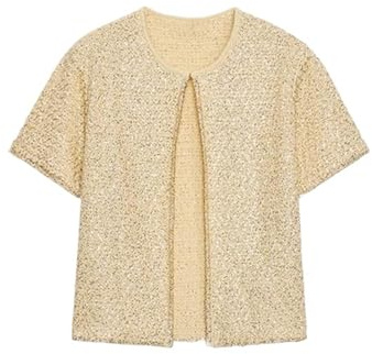 LXHZSY Gilet Sans Manche Femme Cardigan en tricot à paillettes for femme, col rond, manches courtes, boutons, sans, avec bretelles(Yellow cardigan,S)