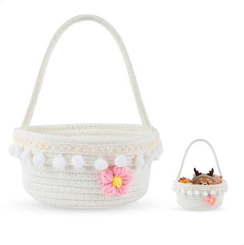 Cestas Almacenaje con Asa de Transporte, Cesta Almacenaje Reutilizable, Storage Basket para Cumpleaños, Bodas, Pascua, Acción de Gracias y Navidad, Cestos Almacenaje, 18 * 18 * 10cm