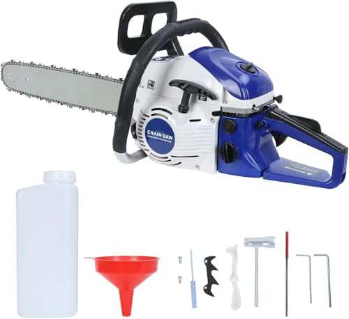 1 Ensemble de 58 CC Tronconneuse Thermique,Tronçonneuse à essence de 20 pouces, tronçonneuse à essence portative à 2 temps pour la coupe de bois et d'arbres à la ferme (Bleu)