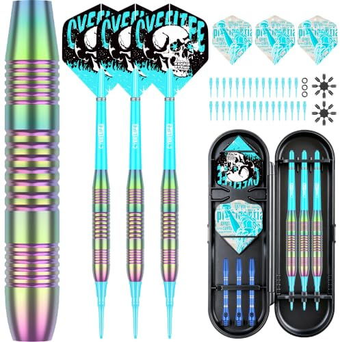 CyeeLife dartpilar med plastspets för elektronisk darttavla, 20 g softdarts dartpilar med 6 skaft och 6 flights och 30 mjuka dartspetsar och 2 flights Protector ect, Profi Soft Tip Darts Set