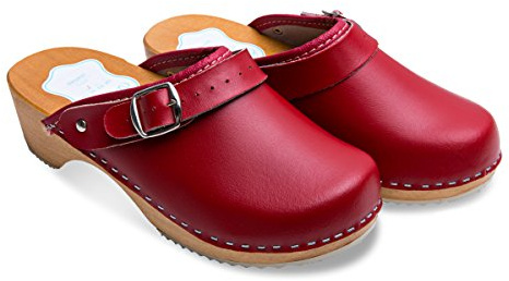 FUTURO FASHION Femmes en Bonne Santé Naturel Cuir véritable en Bois Semelle uni Sabots Couleurs Unisexes Rouge 38 EU