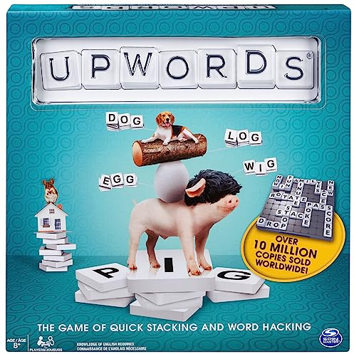 Spin Master Games, Upwords, Classic Word Game with Stackable Letter Tiles, Family Board Game, Crossword Activity, 1-4 Players, for Ages 8 & Up