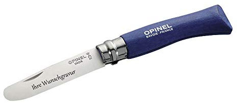 OPINEL Kindermesser, Buchenholz, blau, mit Namensgravur