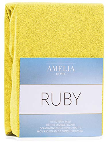 AmeliaHome Spannbettlaken 120x200-140x200 cm Frottee Baumwolle Spannbetttuch, gelb