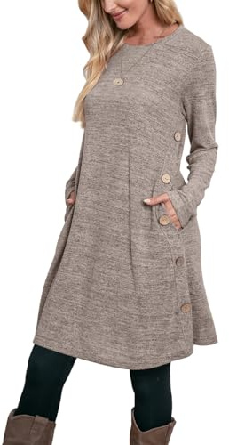 OFEEFAN Women's Sweater Dresses Long Sleeve Dress Tunic Tops for Leggings Coffee XL