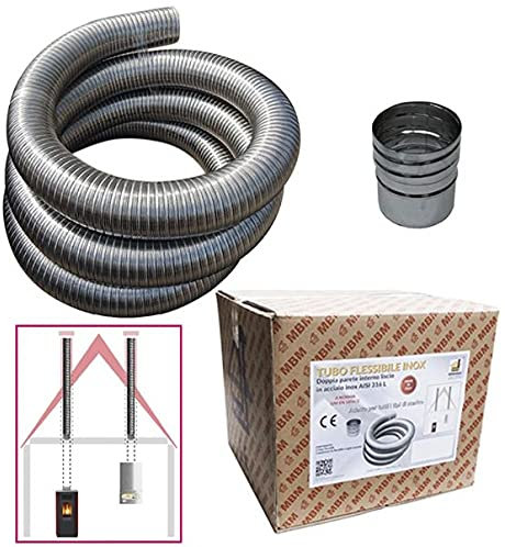 Kit tuyau en acier inoxydable 316 flexible 10 m diamètre 80 mm intérieur lisse selon CE EN 1856 2 conduit de cheminée