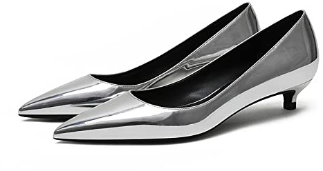 Scarpe con Tacco da Donna Décolleté con Tacco Alto Classico Décolleté in PU Scarpe Décolleté 3cm Tacchi Alti Classici a Punta,Silver,37 EU/6 US