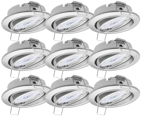 9x Oktaplex Einbaustrahler 3 stufig dimmbar Dijon Schwenkbar - LED Modul Nizza 4,8W 3000K 230V 380lm Warmweiß 110° - Spots Chrom Lochmaß 68mm
