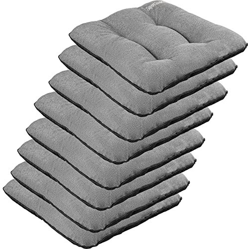 SuperKissen24. Stuhlkissen Outdoor - Sitzkissen für Stühle 8er Set 45x45 cm - Outdoor Kissen Wetterfest mit Füllung - Grau Leinen