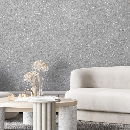 Belka B50 Papier peint gris brillant, pur coton et pierre de mica minérale, autocollant, isolation thermique et acoustique, moderne et élégant, à faire soi-même, écologique et naturel, env. 3 m²