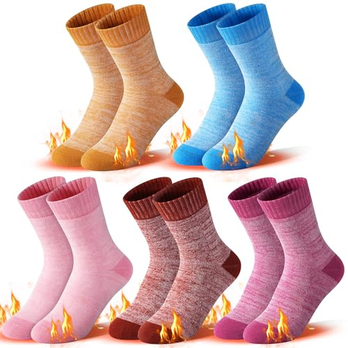 GENTABY Girls Thick socks Thermal Socks Winter Warm Toddlers Walking Cosy Boot Gift Kids Hiking Socks 5 Pairs 4-7 Years Size M