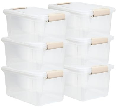 Aufbewahrungsboxen mit Deckel, Plastik Boxen Transparent mit Klickverschluss, Lebensmittelecht stapelbar für Küche Haushalt, Büro & HLKauf-Block (6x 5 Liter Box & 1x HLKauf-Block)