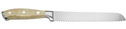 Buddy's Blades – brödkniv, total längd 34 cm, rostfritt stål och bokträ, handtagslängd 12 cm, tandad kant
