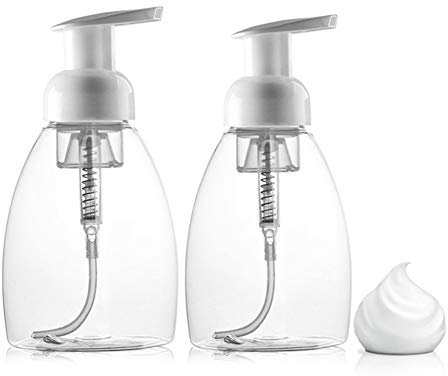 2Pcs 250ML/8.5oz Empty Oval Clear Plastic Foam Soap Dispensers with White Pump Heads Refillable Shampoo Foaming Pump Bottles DIY Hand Wash Facial Cleanser Container Vials