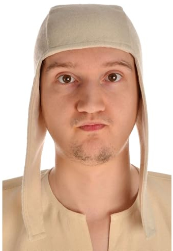 HEMAD Medeltida huva karamphi av ullfilt brun, svart, grön, röd, beige M, L, XL vandring LARP, Beige, M