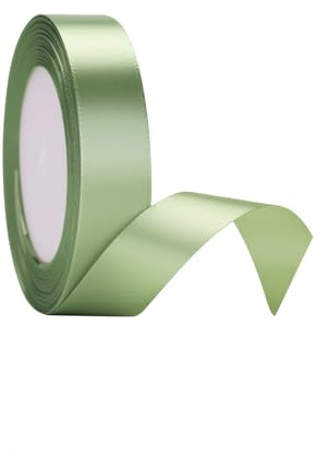 Salvia grönt satinband, 25 mm x 22 m satinband, brett presenttygband för inslagning av presenter, hantverk, jul, rosetter, födelsedagsfester, bröllop