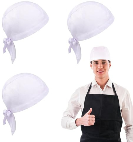 JEYORZY 3 x Cappellino da Chef, Cappello da Cuoco per Adulti, Cappello Cucina Regolabile,Bandane Cucina per Cuoco Uomo, Cappelli Bandana Unisex Cucina Berretto da Lavoro per Fornai, Ristorante, Bianco