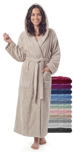 Badrock Dam Extra Lång med Huva – 100% Bomull Frotté 380 g/m² – Morgonrock för Spa och Bastu, Ankellång, Mjuk och Absorberande, Storlek S–XXL