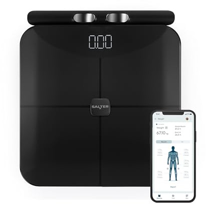 Salter Body Insight Smart Scale - Measure Weight, Body Fat, Muscle Mass, Bone Mass, BMI, 8 High-Precision Sensors, Hand-to-Foot Body Impedance Analysis, Salter Balance App, LED Display, 180kg Max