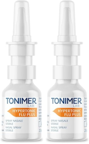 Tonimer Lab Hypertonic Flu Plus – 20 ml – Spray Nasale Sterile Ipertonico – Con Sali marini e Acido Ialuronico reticolato – Per Raffreddore Riniti Sinusiti – Idratante e Lenitivo (Confezione da 2)